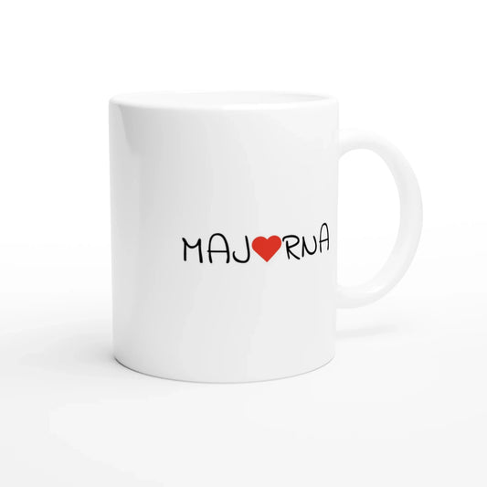 Vit kaffekopp med Majorna skrivet för kärleken till Göteborg.