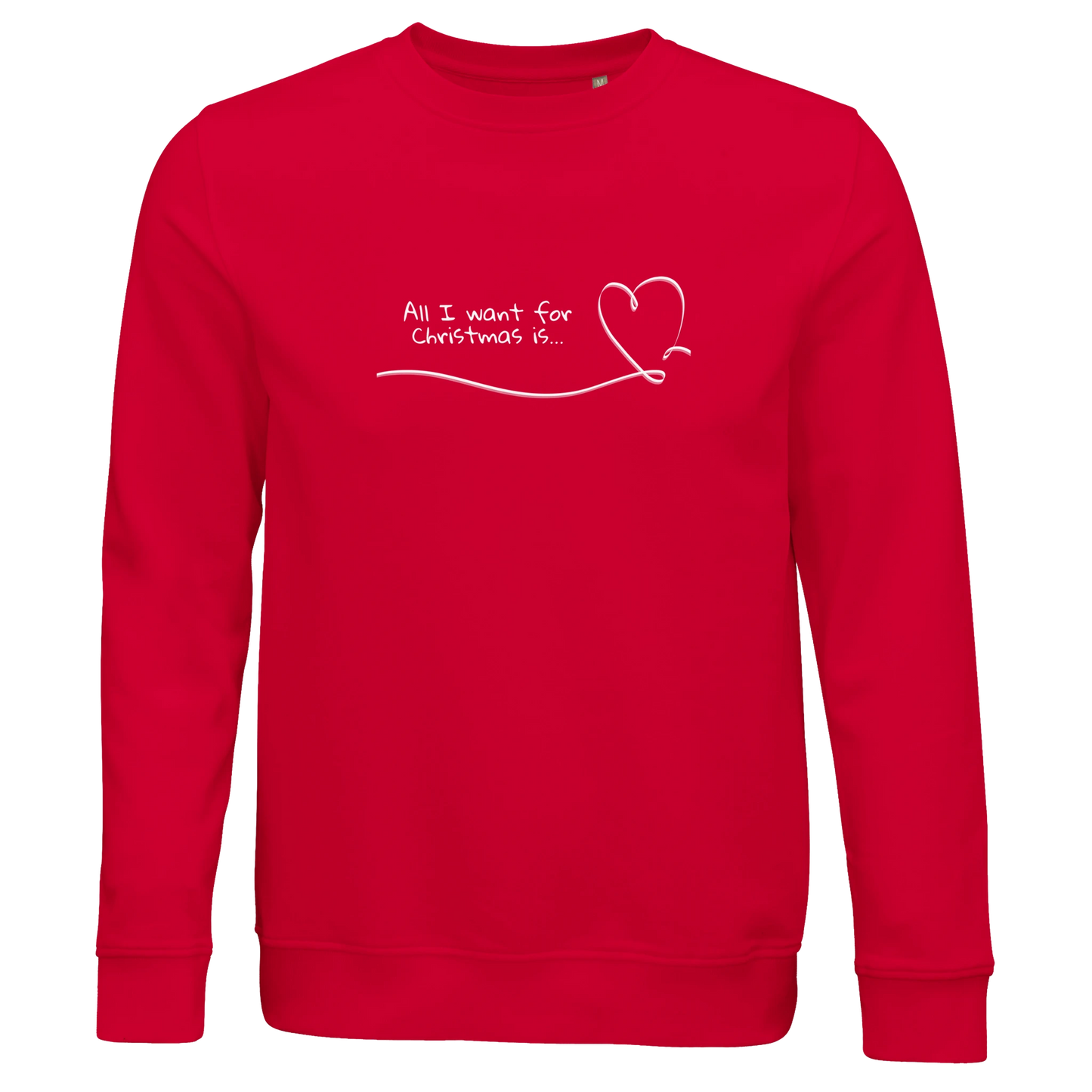 Röd jultröja med texten ”All I want for Christmas is…”