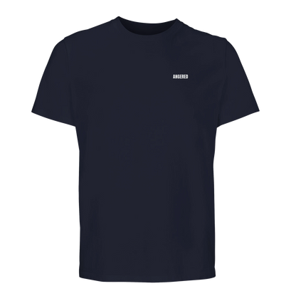 Marinblå premium T-shirt med "Angered" tryckt i vitt på bröstet. Stilren Göteborgs-tshirt för herr och dam.