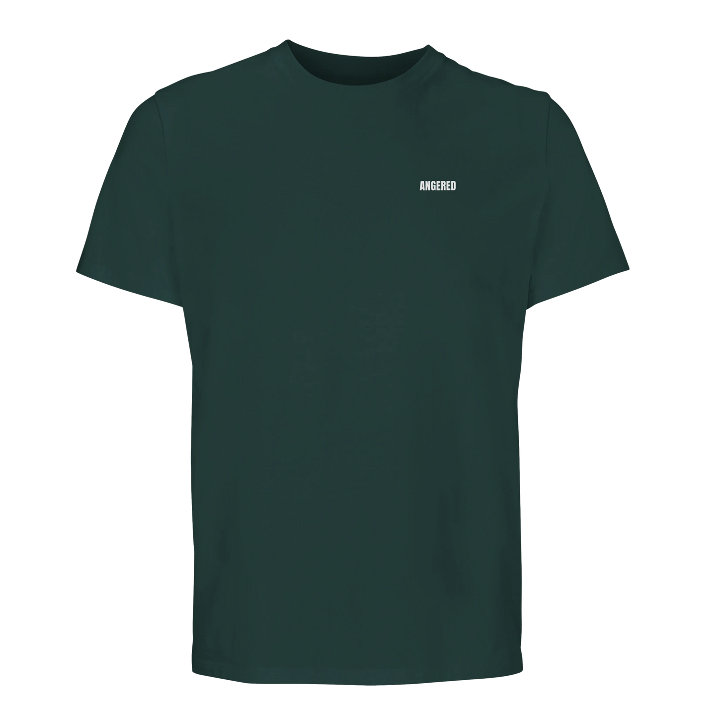 Mörkgrön unisex T-shirt med broderat brösttryck "Angered". Bekväm och stilren vardagströja.