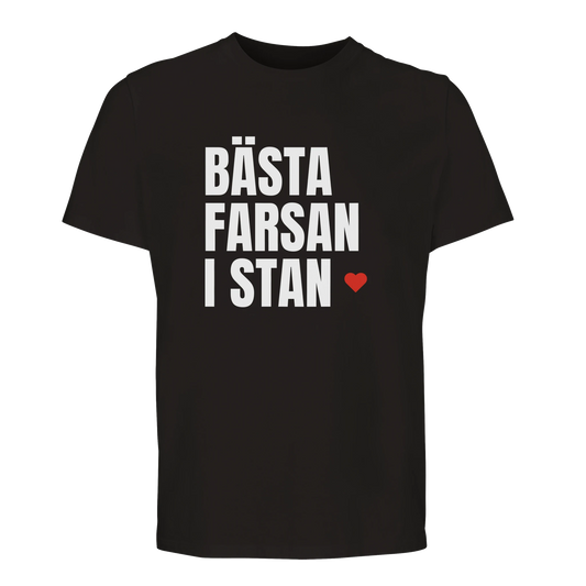 Svart t-shirt med trycket "Bästa farsan i stan" – fars dag-present från Göteborg