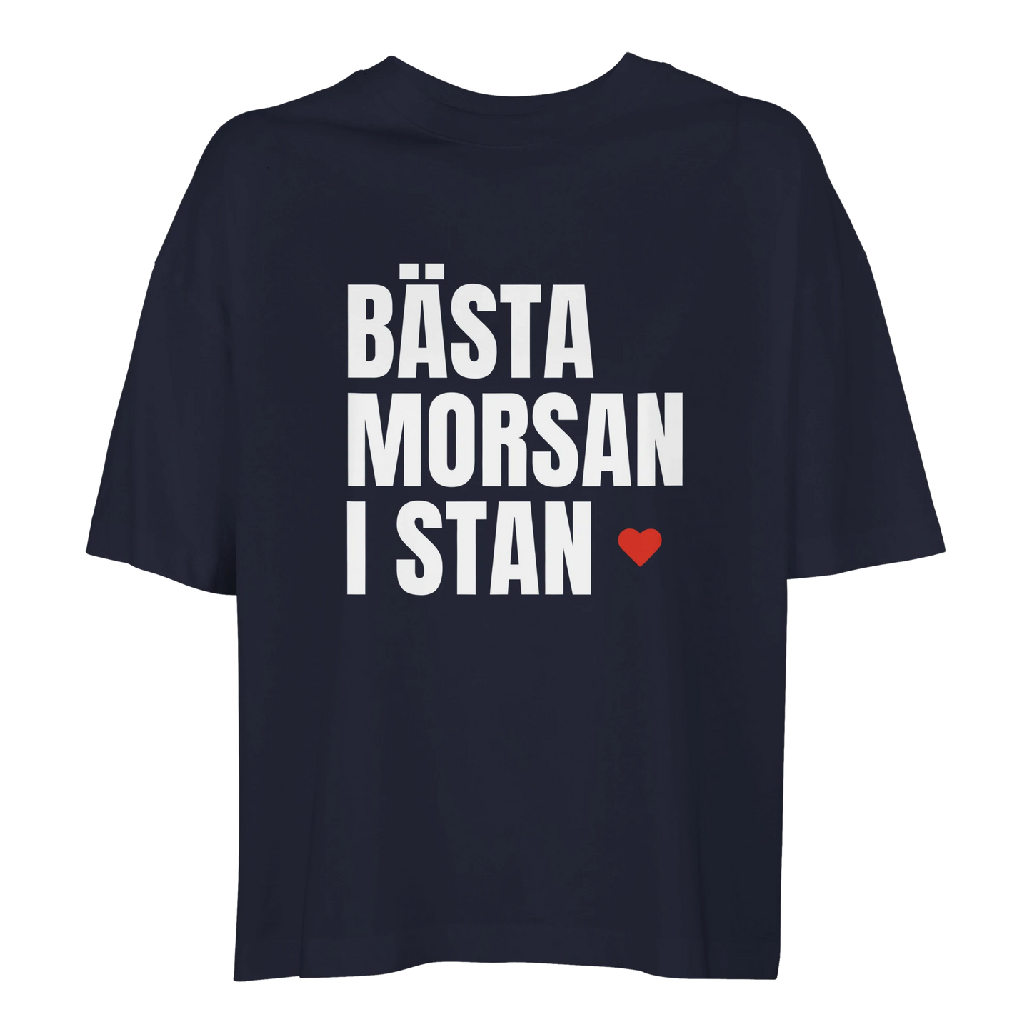 Marinblå ekologisk t-shirt med budskapet 'Bästa morsan i stan'. Den perfekta gåvan för Mors dag eller födelsedag.