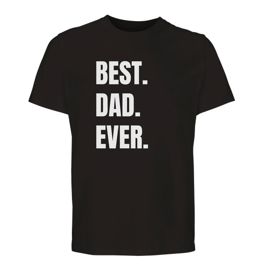 Svart t-shirt med trycket "Best. Dad. Ever." – fars dag-present