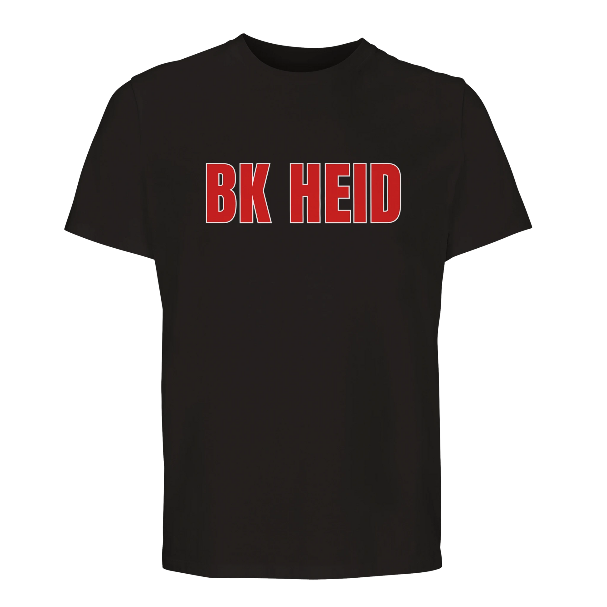 Svart premium t-shirt med 'BK HEID' tryckt i rött på bröstet. En officiell supporter-t-shirt för BK Heid handboll.
