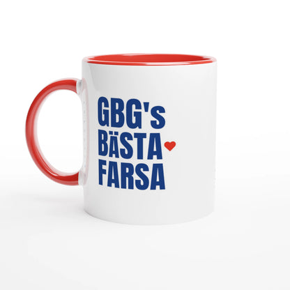 Röd: Röd mugg till fars dag med texten GBG’s Bästa Farsa från GBGMotiv