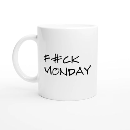 Helvit kaffemugg med den kaxiga texten 'F#CK MONDAY'. Perfekt som en rolig present till en kollega eller vän med humor.