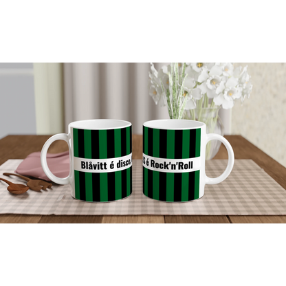 Randig grön och svart GAIS-mugg med vit insida och öra