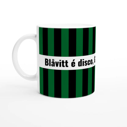 Randig grön och svart GAIS-mugg med vit insida och öra