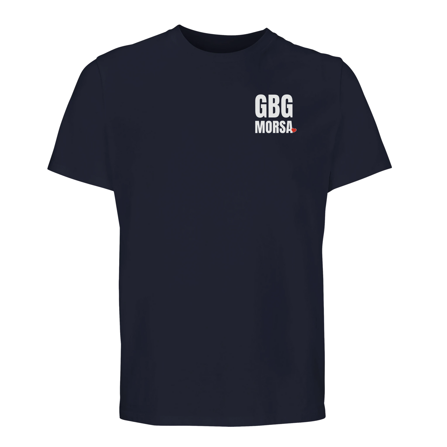 Marinblå t-shirt för dam med trycket 'GBG MORSA' i vitt. Klassisk passform och hög kvalitet.