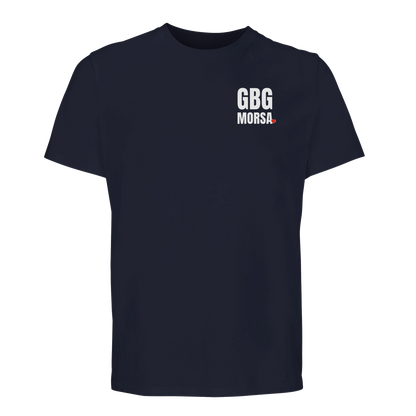 Marinblå t-shirt för dam med trycket 'GBG MORSA' i vitt. Klassisk passform och hög kvalitet.