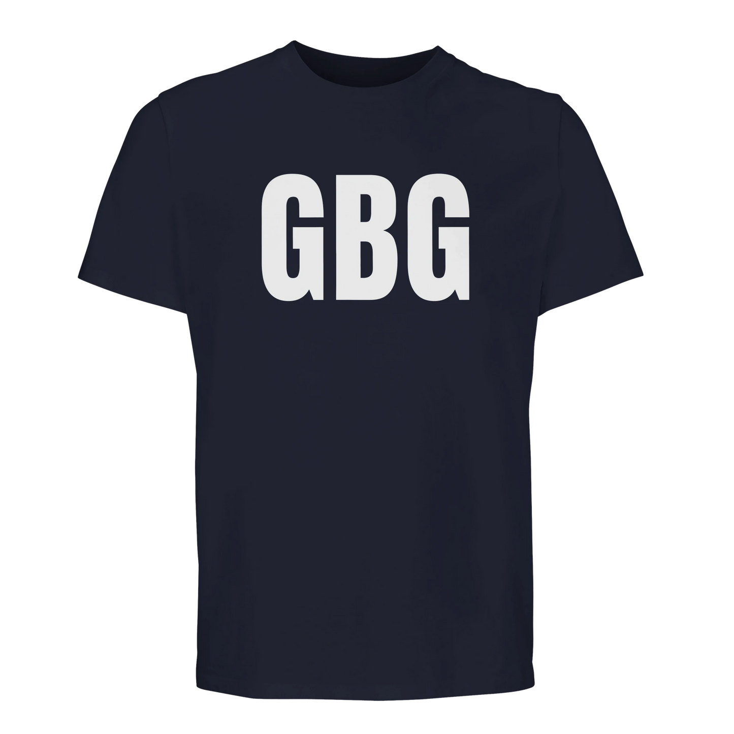 Marinblå premium t-shirt med stort vitt 'GBG' tryck på bröstet. En klassisk t-shirt för alla som älskar Göteborg.