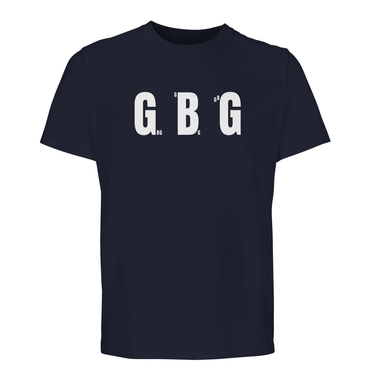 Marinblå Göteborg t-shirt med "GBG" tryckt tre gånger över bröstet