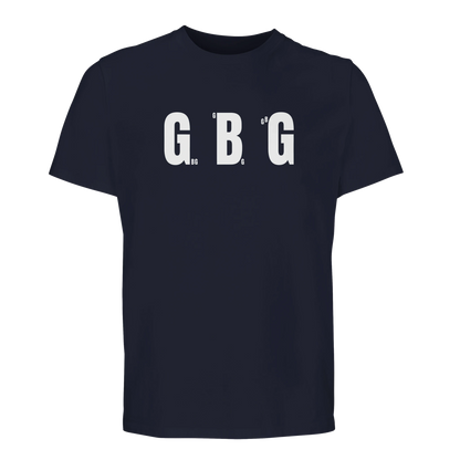 Marinblå Göteborg t-shirt med "GBG" tryckt tre gånger över bröstet
