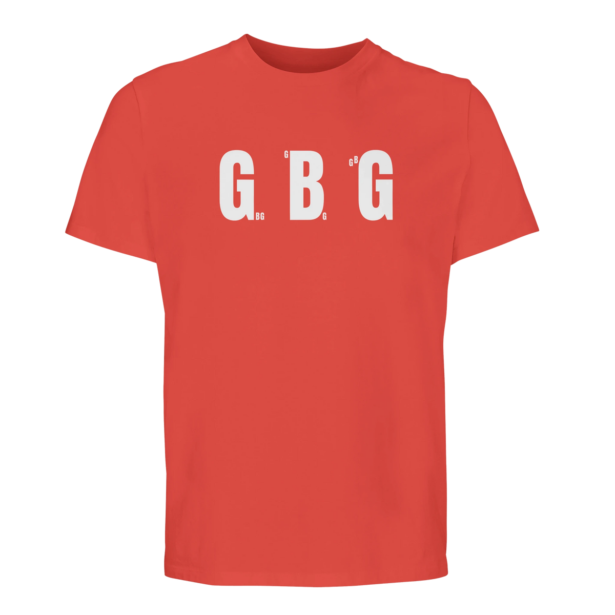 Pop orange Göteborg t-shirt med "GBG" tryckt tre gånger över bröstet