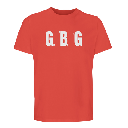 Pop orange Göteborg t-shirt med "GBG" tryckt tre gånger över bröstet