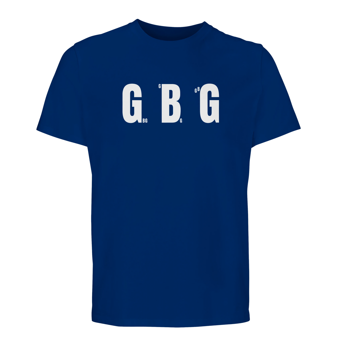 Blå Göteborg t-shirt med "GBG" tryckt tre gånger över bröstet