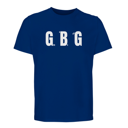 Blå Göteborg t-shirt med "GBG" tryckt tre gånger över bröstet