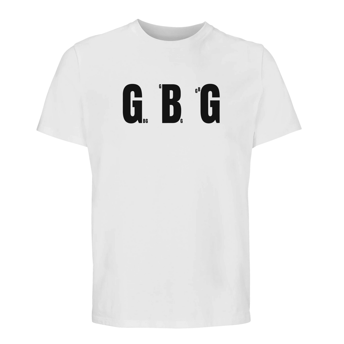 Vit Göteborg t-shirt med "GBG" tryckt tre gånger över bröstet