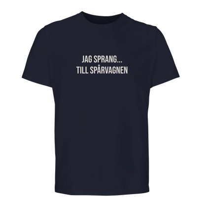 Rolig bomullströja med göteborgshumor om spårvagnar.