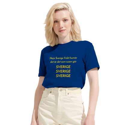Svensk supporter-t-shirt med klassisk hejaramsa i bomull.