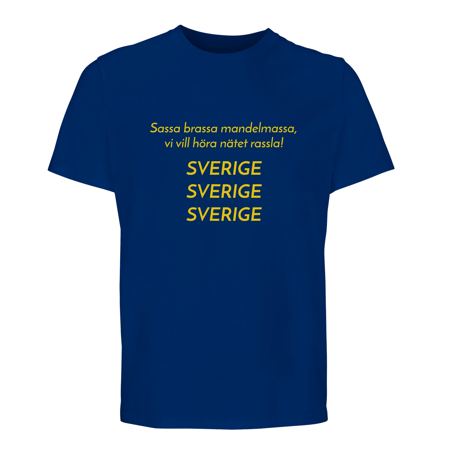 Blå VM-tröja med klassisk svensk hejaramsa i bomull.