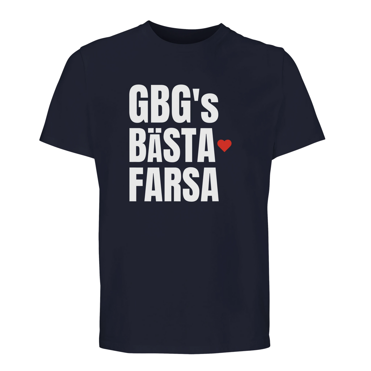 Marinblå t-shirt med trycket "GBG's bästa farsa" – fars dag-present från Göteborg