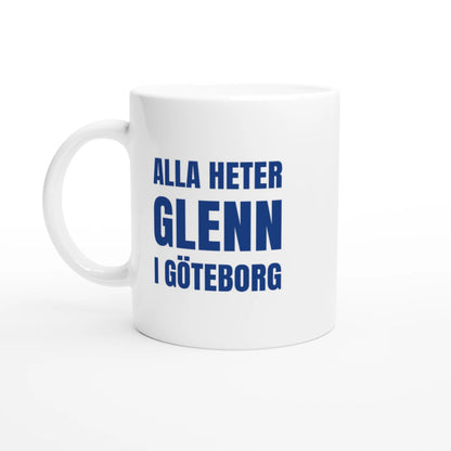 Vit kaffekopp med texten "Alla heter Glenn i Göteborg", 325 ml