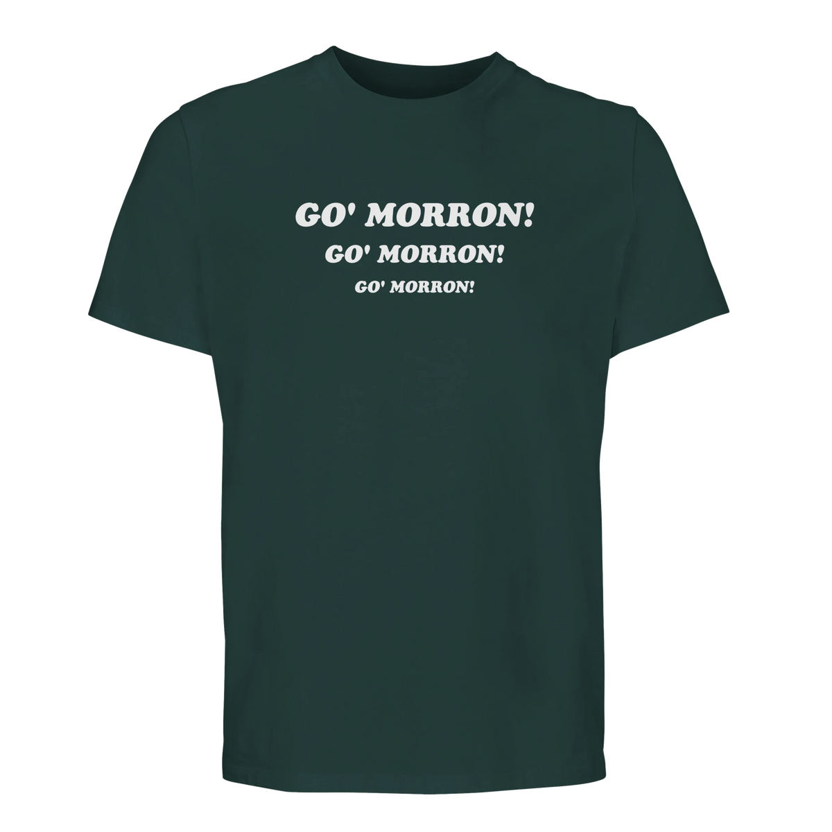 Mörkgrön tröja med kulttrycket "Go'morron! x3" på framsidan