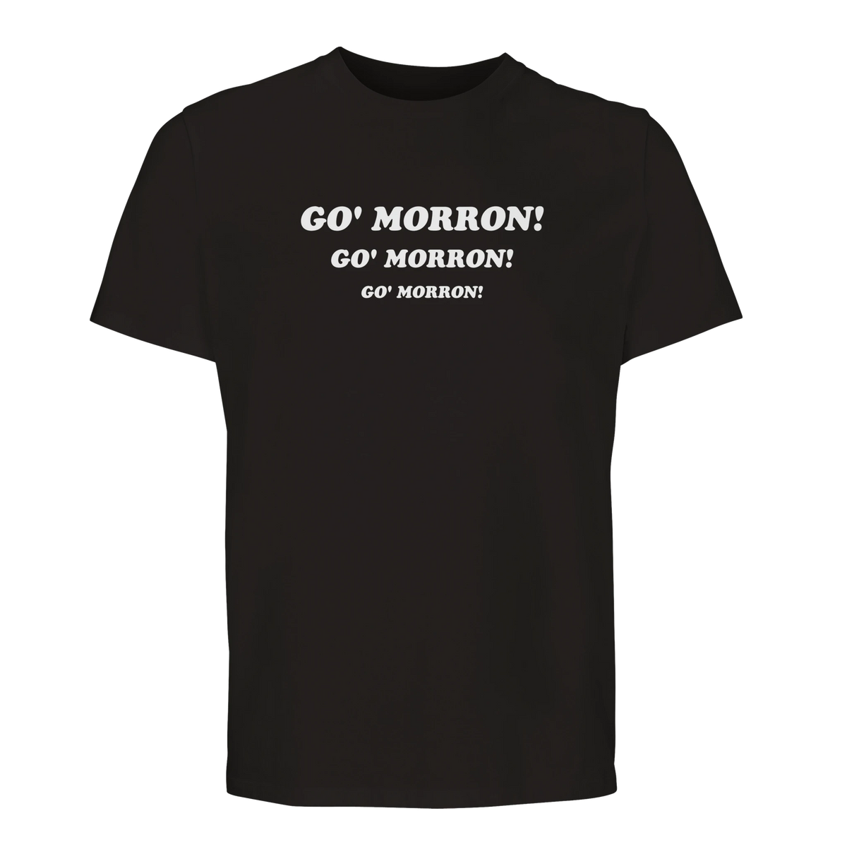 Svart Göteborgströja med Nilecity-citatet "Go'morron!" upprepat tre gånger