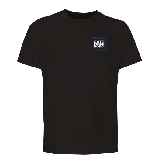 Svart t-shirt med "GÖTE F'CKING BORG" tryckt på tre rader, vänster bröst