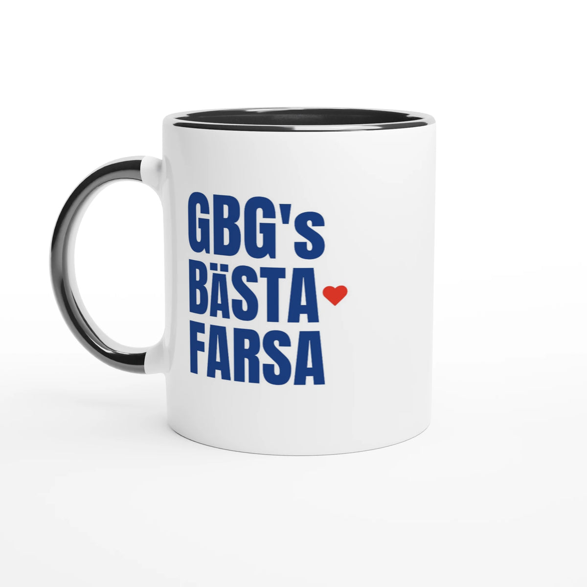 Svart: Svart keramikmugg med GBG’s Bästa Farsa – present till göteborgska pappor