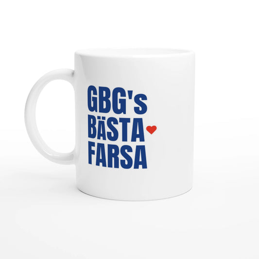 Vit: Vit keramisk mugg med texten GBG’s Bästa Farsa – fars dag-present från Göteborg