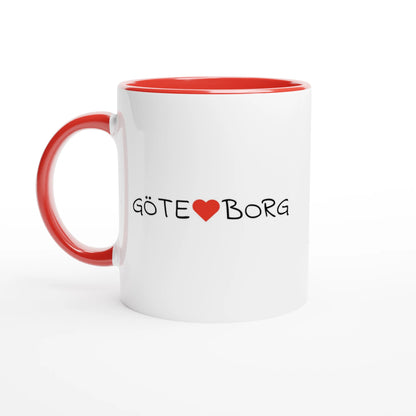 Röd kaffekopp med ordet Göteborg uppdelat av ett rött hjärta.