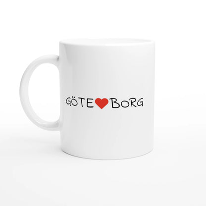 Kaffekopp med ordet Göteborg uppdelat av ett rött hjärta.
