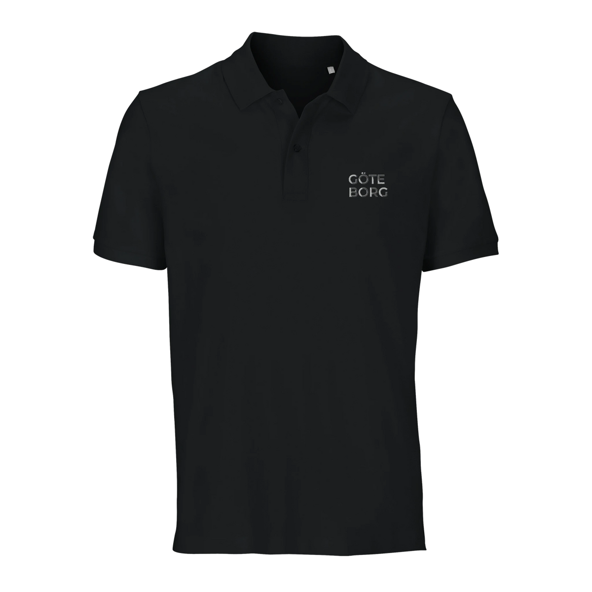Svart polotröja med brodyr “Göteborg” på bröstet, unisex piké