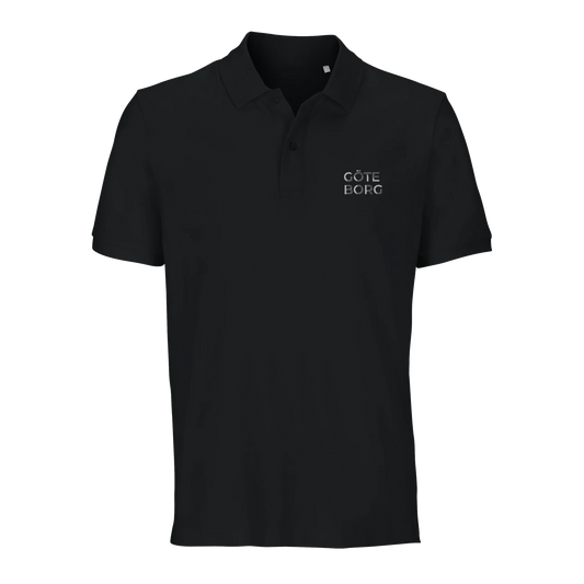 Svart polotröja med brodyr “Göteborg” på bröstet, unisex piké