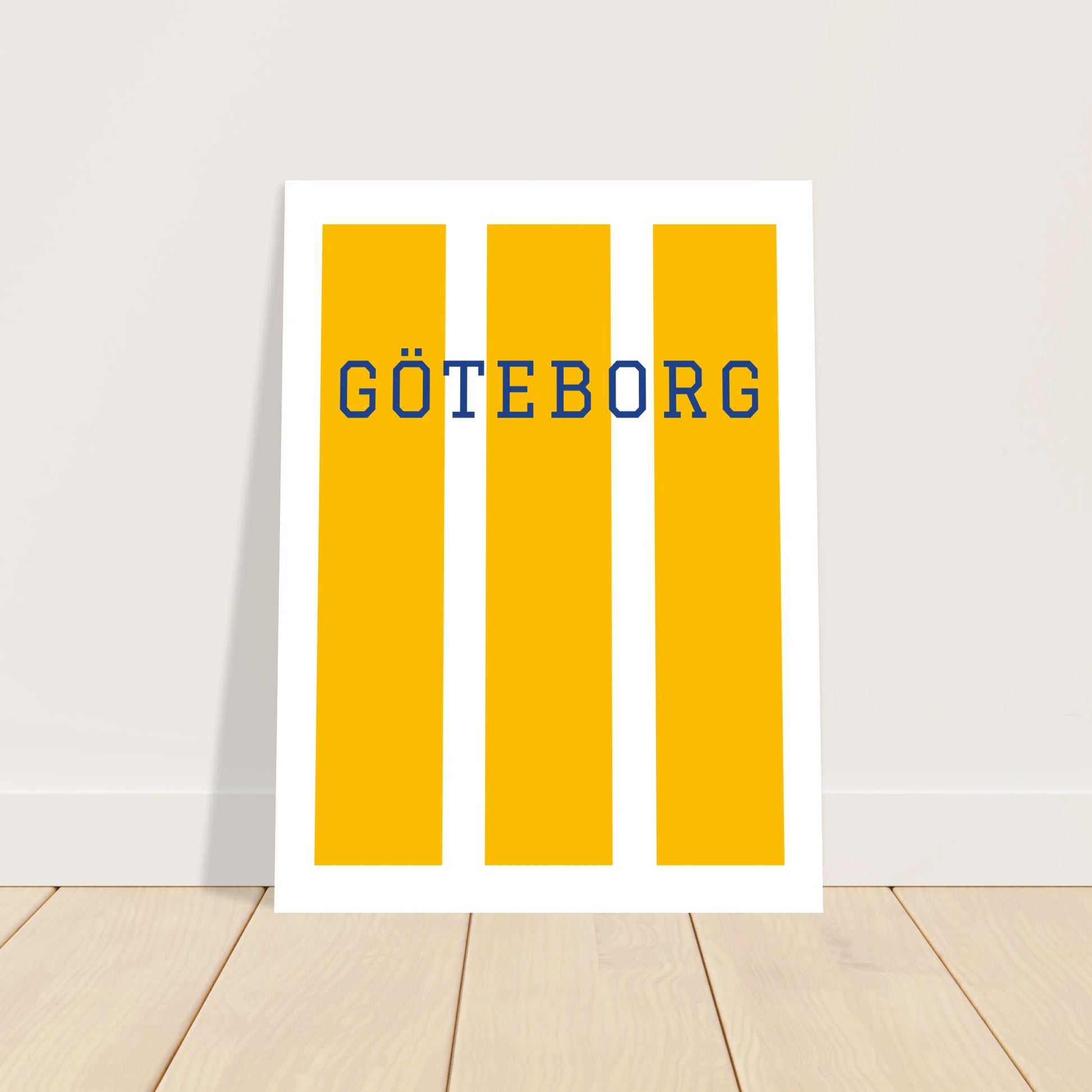 Grafisk poster av Göteborg i storlek 30x40 cm. Minimalistisk väggkonst med svenska färger tryckt på premium matt papper.