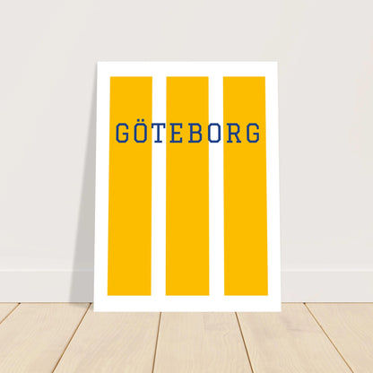 Grafisk poster av Göteborg i storlek 30x40 cm. Minimalistisk väggkonst med svenska färger tryckt på premium matt papper.