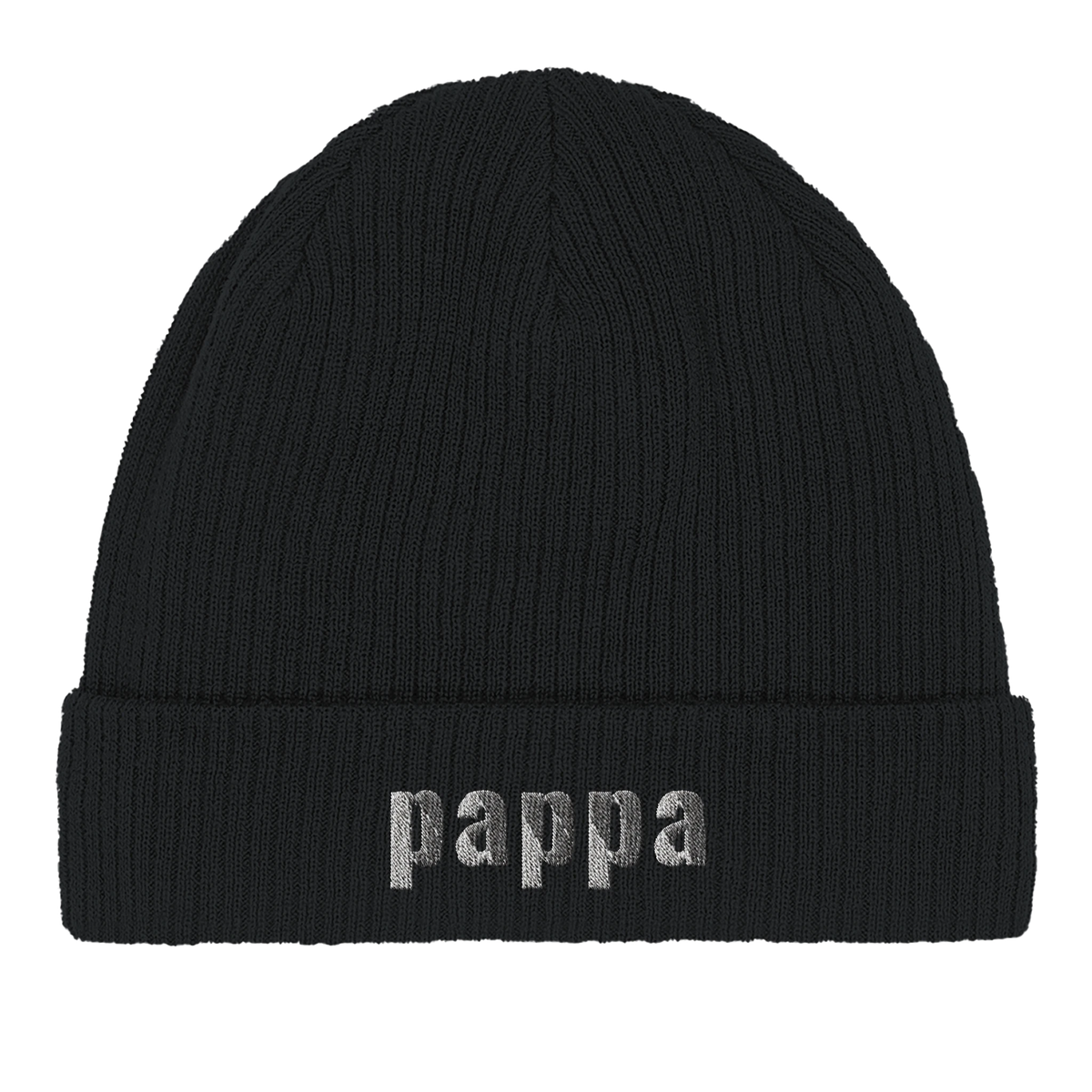 Svart mössa till pappa i 100 % ekologisk bomull med texten pappa mitt på