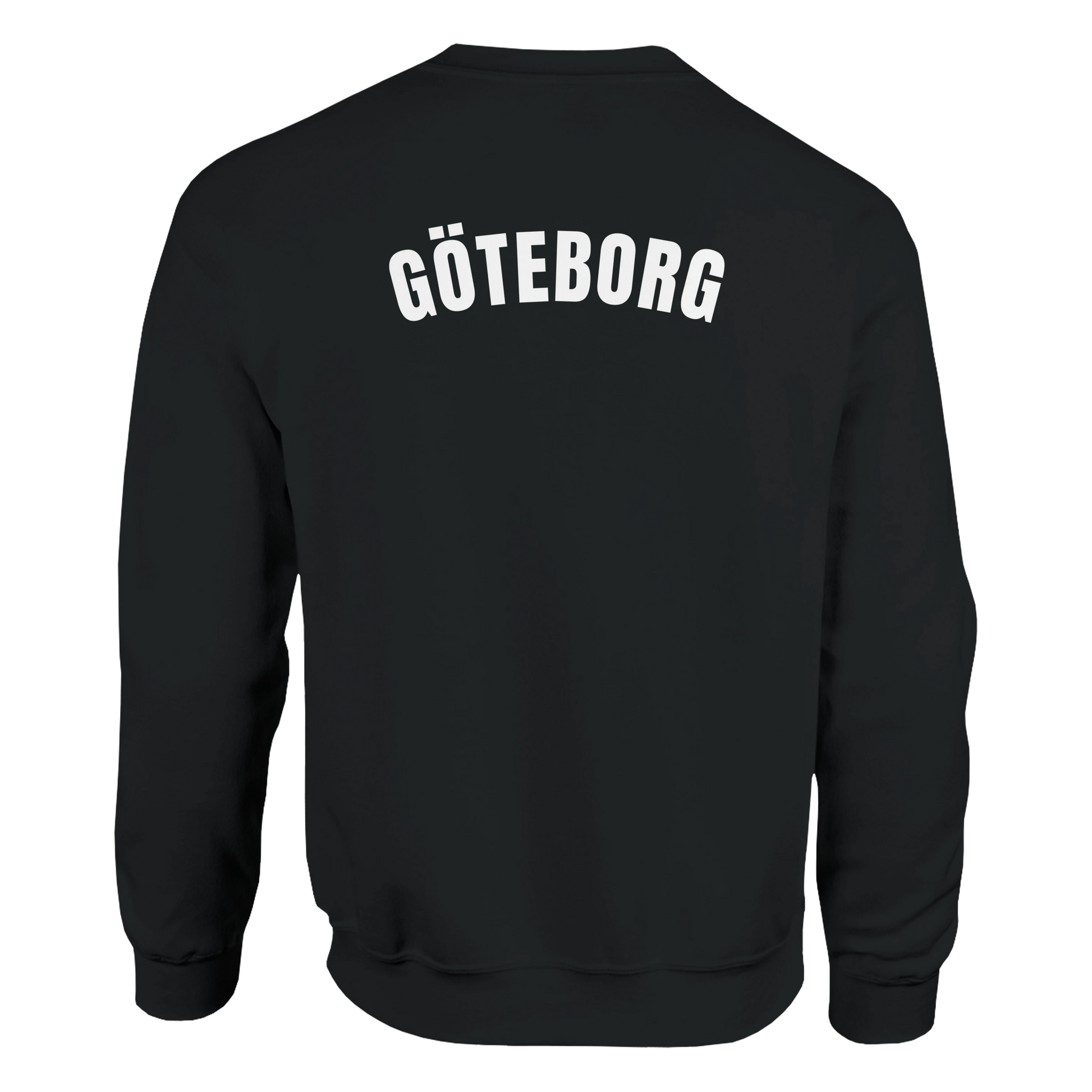 Svart sweatshirt med Göteborg skrivet över ryggen.