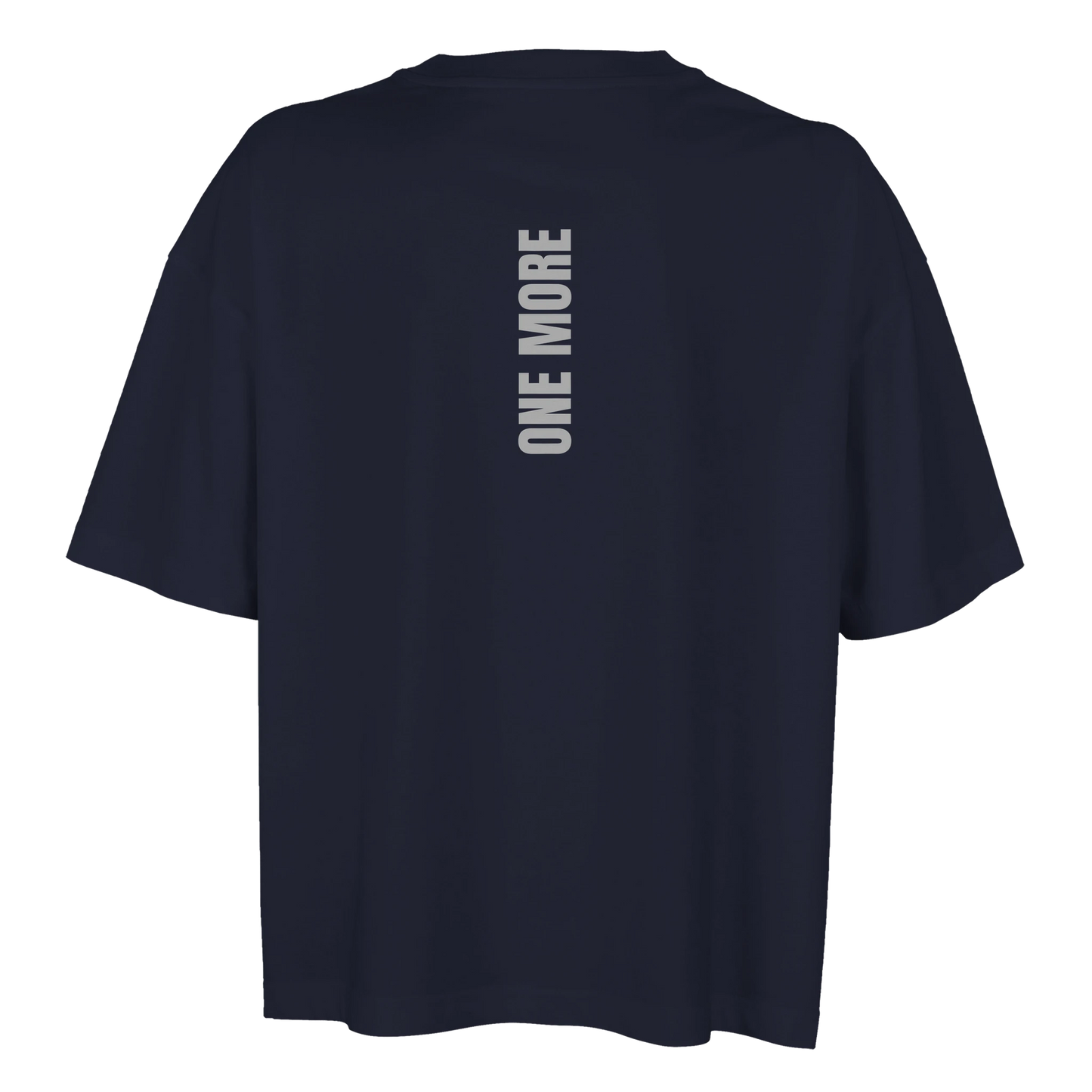 Marinblå oversized t-shirt för dam med vertikalt tryck på ryggen. En hållbar sporttopp i premiumkvalitet.