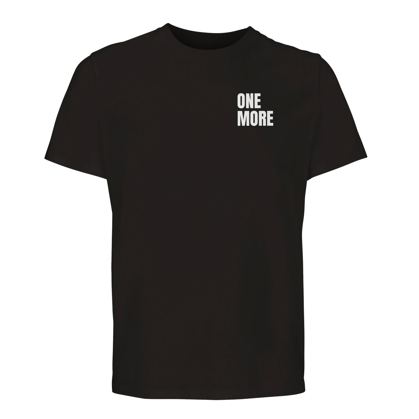 Svart premium t-shirt i hög kvalitet med det stilrena brösttrycket 'ONE MORE'. En funktionell och snygg träningströja för gymmet.