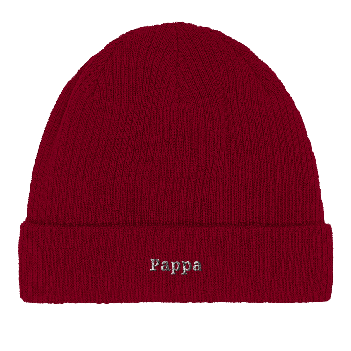 Röd beanie med texten pappa, present till pappa i mjuk bomull