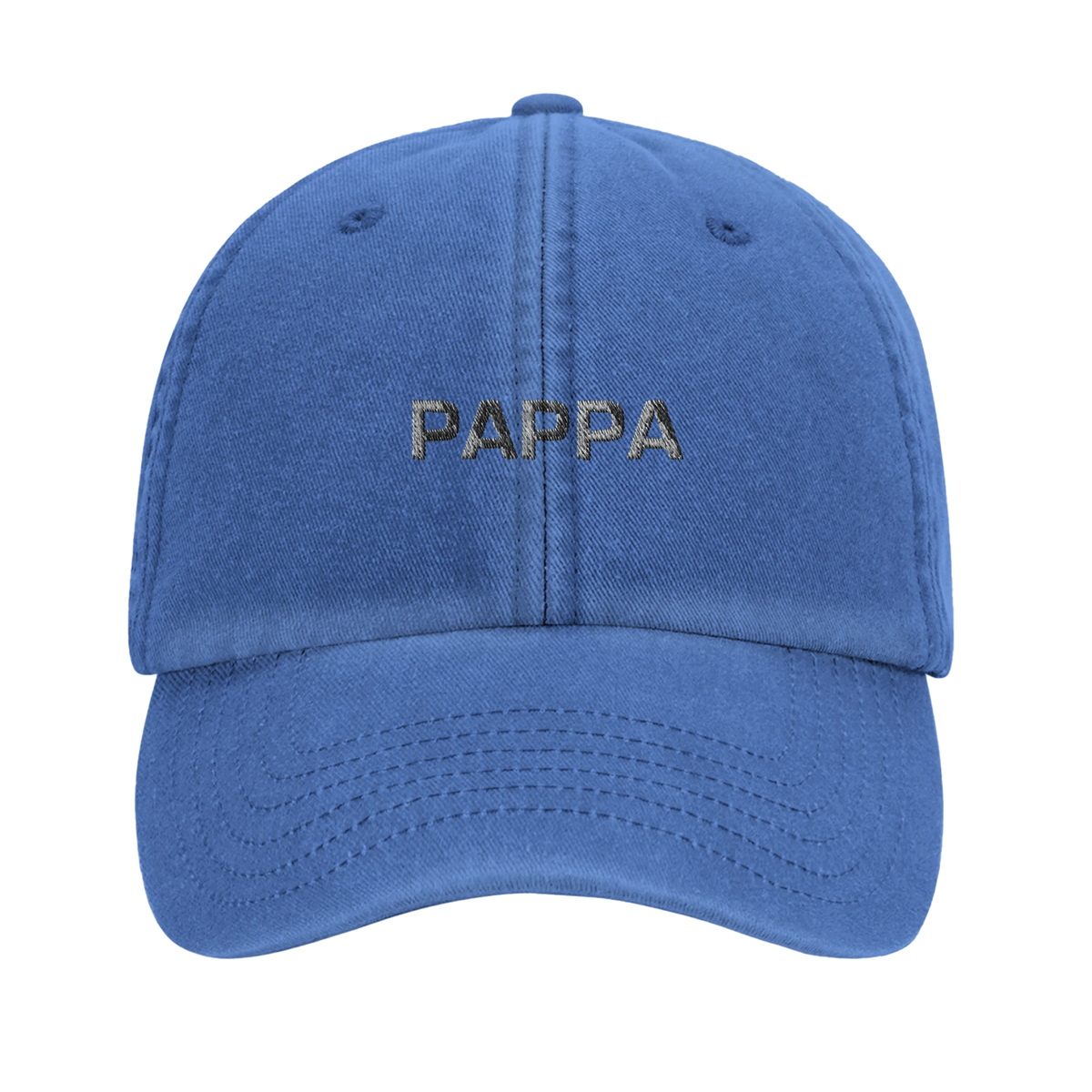 Kornblå vintage pappakeps i tvättad bomull med texten PAPPA mitt på