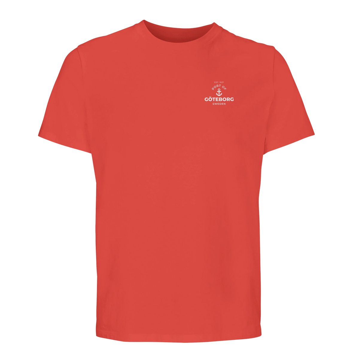Pop orange Göteborg t-shirt med "Port of Göteborg Est. 1621" på vänster bröst