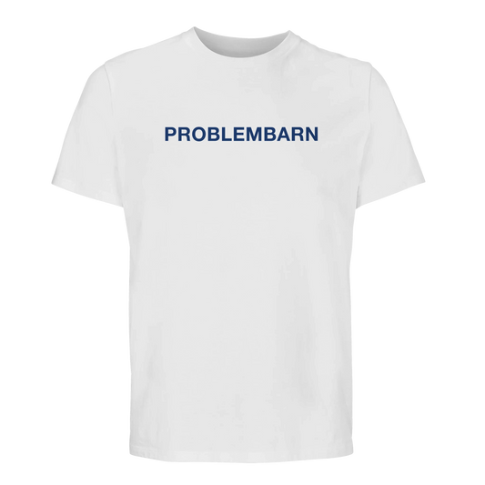 Vit Göteborg t-shirt med "Problembarn" tryckt över hela bröstet