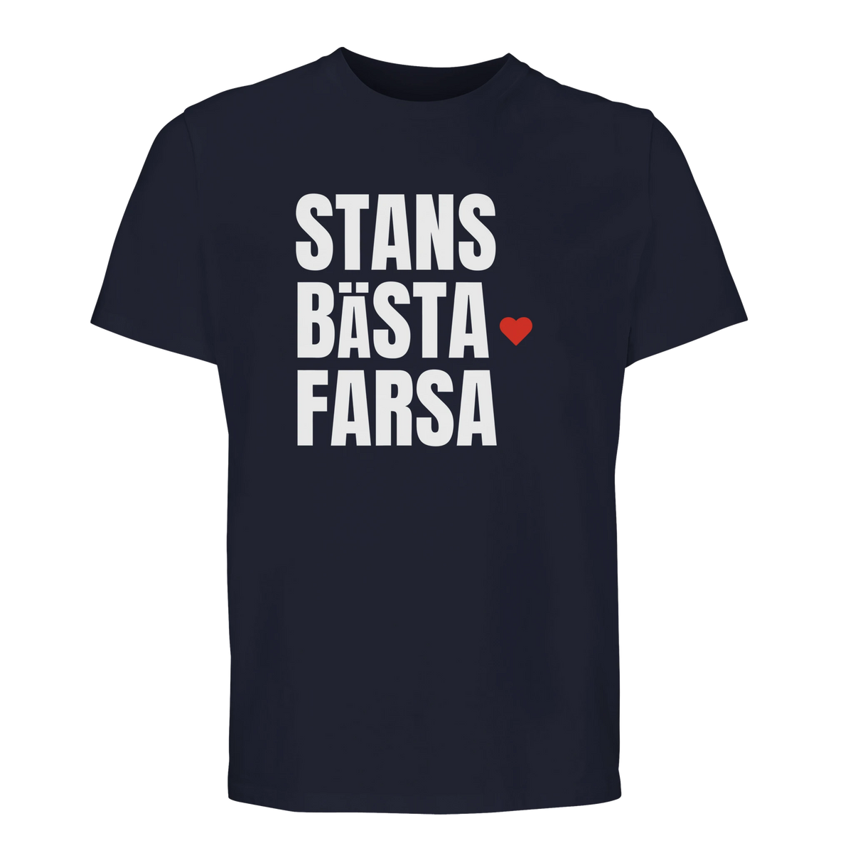 Marinblå t-shirt med trycket "Stans bästa farsa" – fars dag-present från Göteborg