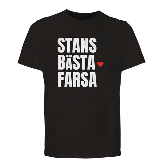 Svart t-shirt med trycket "Stans bästa farsa" – fars dag-present från Göteborg