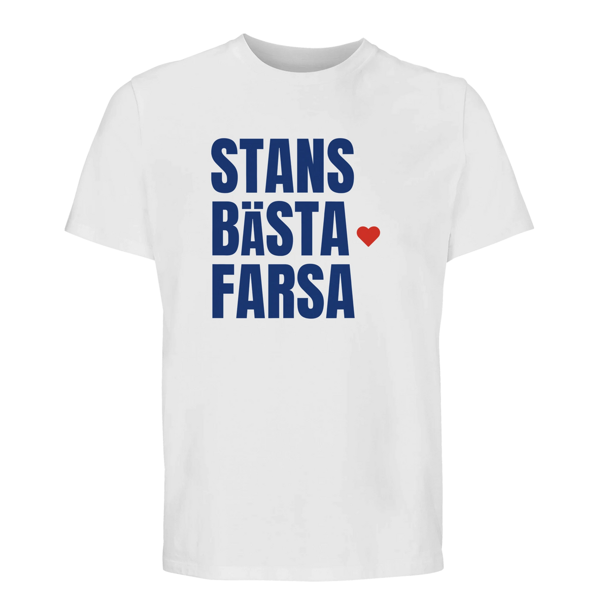Vit t-shirt med trycket "Stans bästa farsa" – fars dag-present från Göteborg