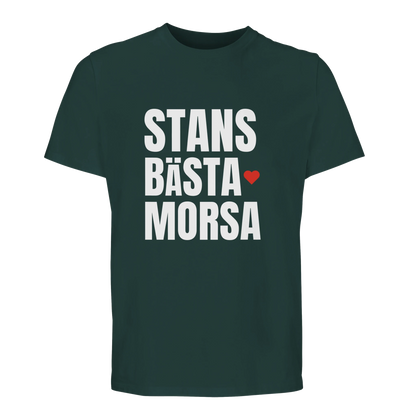 Mörkgrön t-shirt i högkvalitativ bomull med trycket 'STANS BÄSTA MORSA' i vitt.